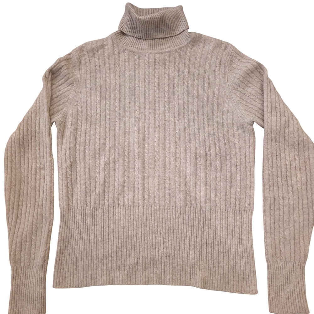 DEANE & WHITE M Soft Beige Cashmere Ribbed Turtleneckâ Sweater Preppy Classic
